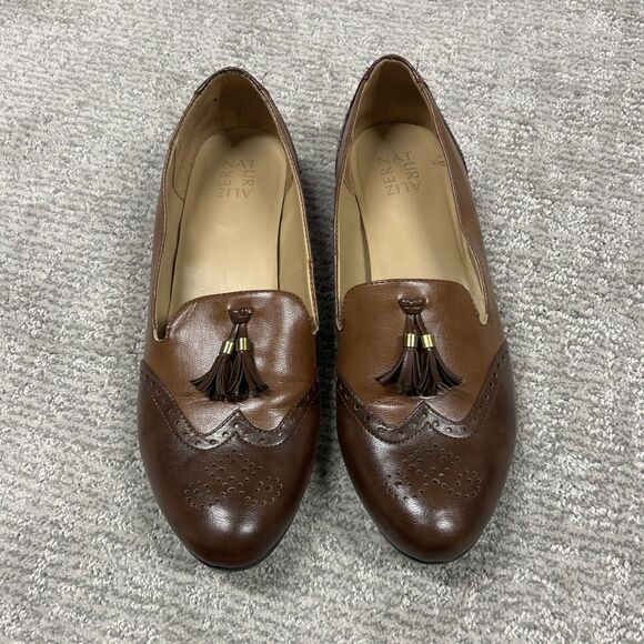 Naturalizer Lorraine Flats Shoes Womens 12 Tassels Two Tone Brown Cap Toe - Picture 4 of 9